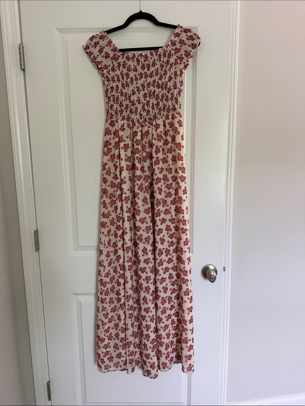 Tularosa Cream Maxi Dress with Red Floral Print